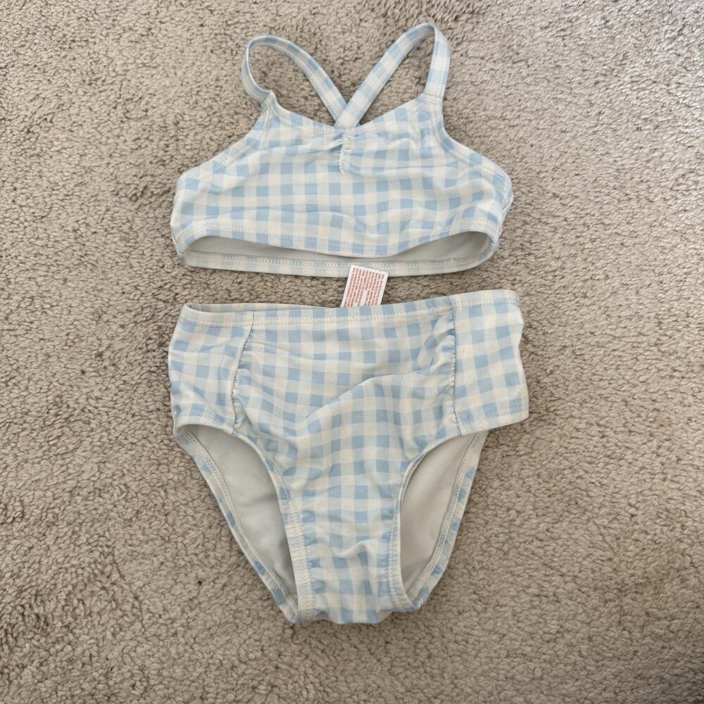 Cat & Jack 2 Piece Swim Suit Size 18M Blue White Gingham Bikini Tank Top